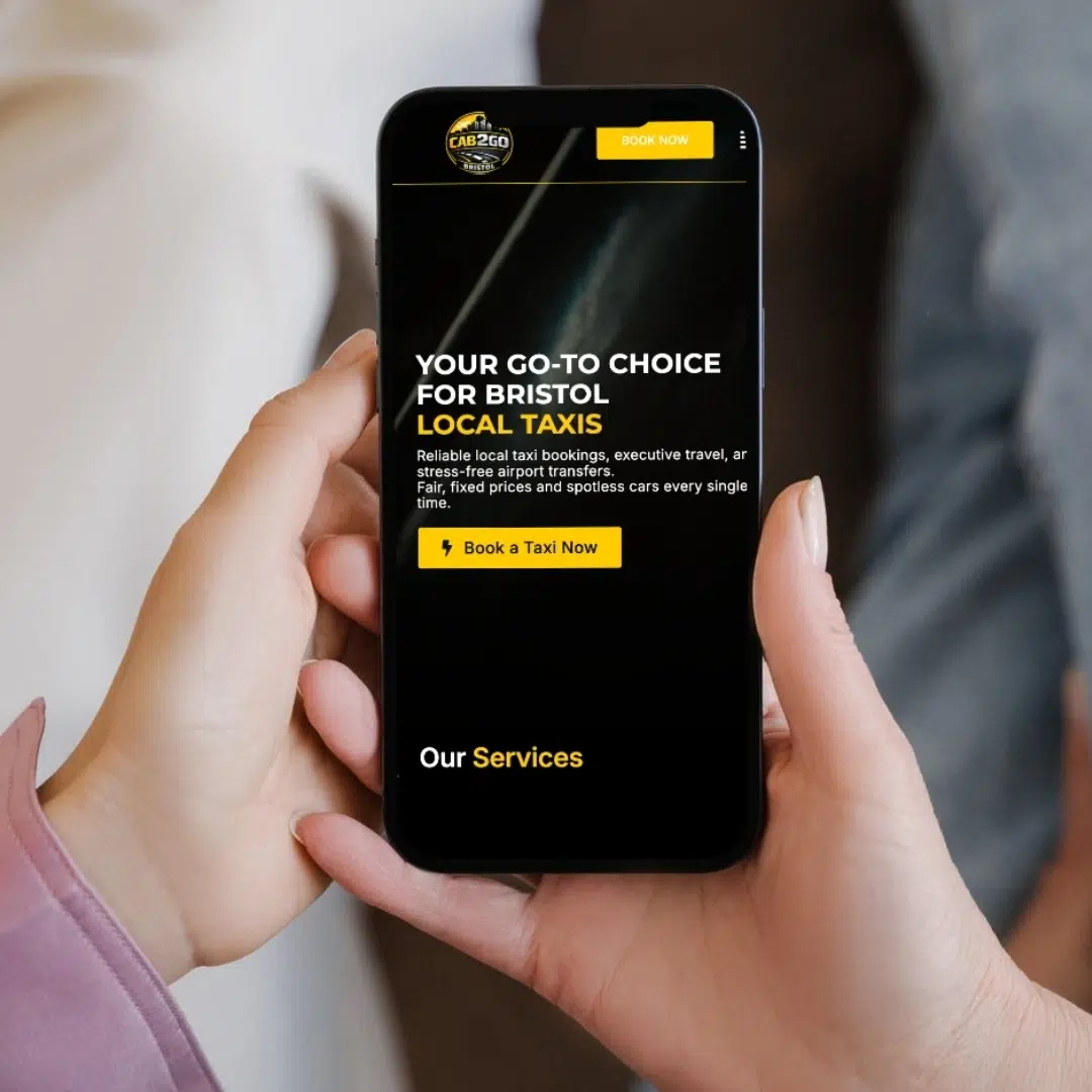 Cab 2 Go bristol website on mobile phone screen web designer