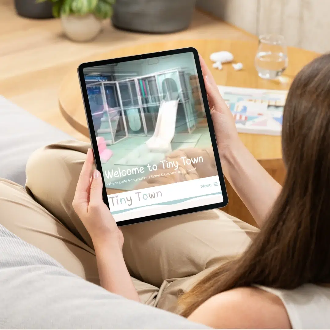 Tiny Town Play Café website on. a tablet tiny town play café designed by local website designers